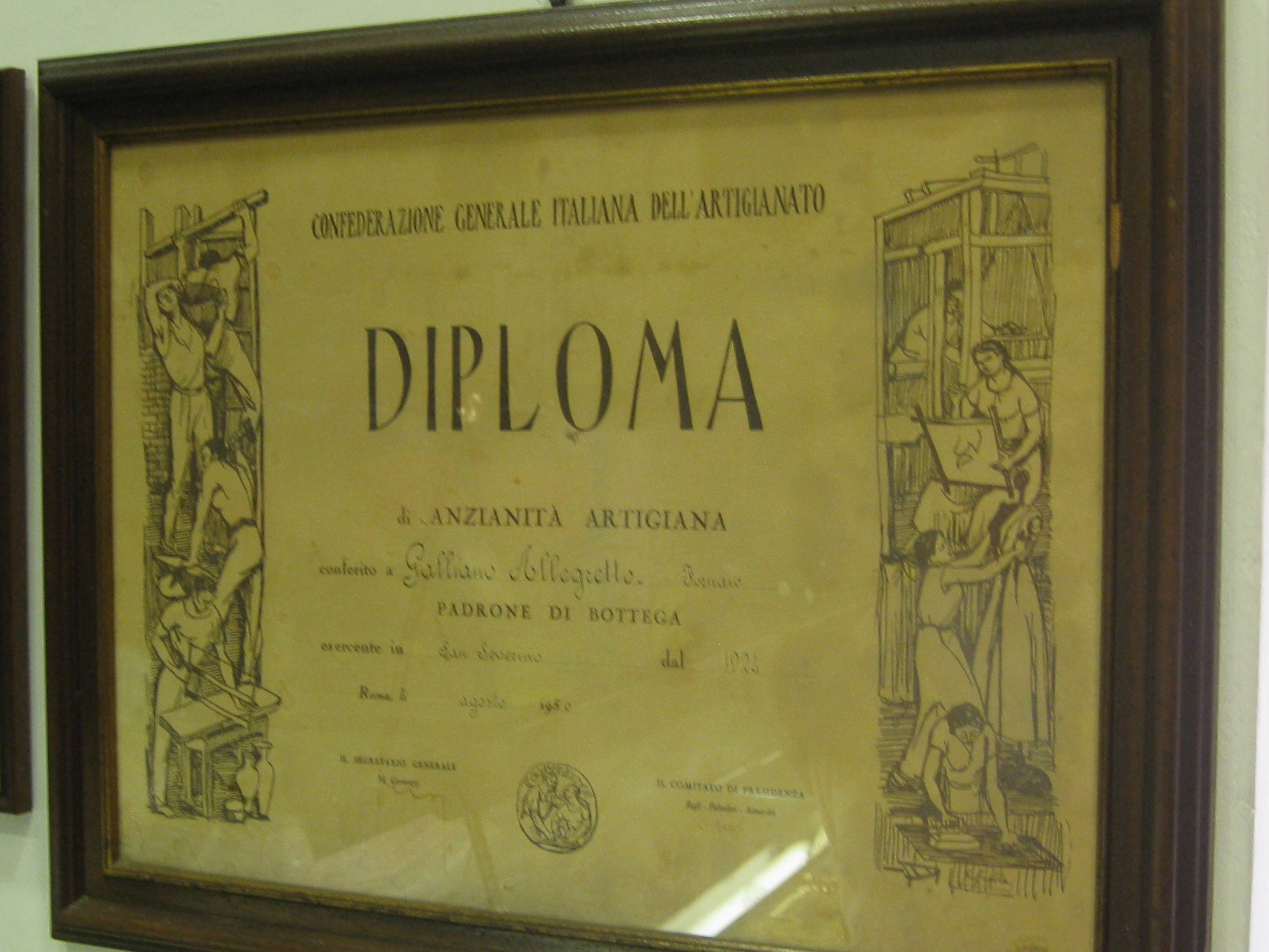 Antico diploma al merito di artigiano